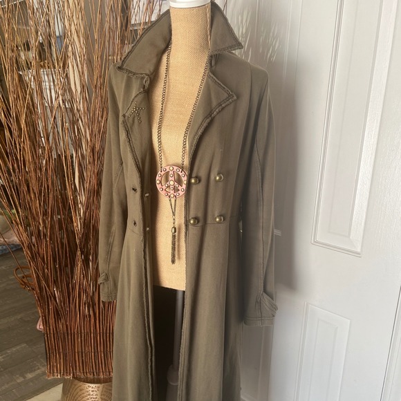 Green Dragon Trench Military Style Double Breasted Army Green Studded Star SizeL - Picture 8 of 16